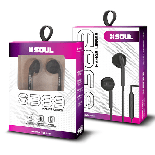 Auricular Soul S389 Con Manos Libre-Negro-Excelente Sonido para Iphone/Xiaomi/LG/Samsung/Motorola