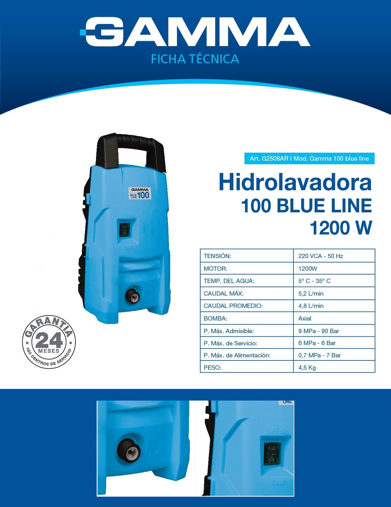 Calibre limpiar conversión Hidrolavadora Gamma 100 Blue Line 1200W - G2508AR - Correo Compras
